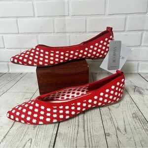 New Samilor Red White Dot Knit Mesh Flat Pointed Toe Flat Shoes Womens Size 8